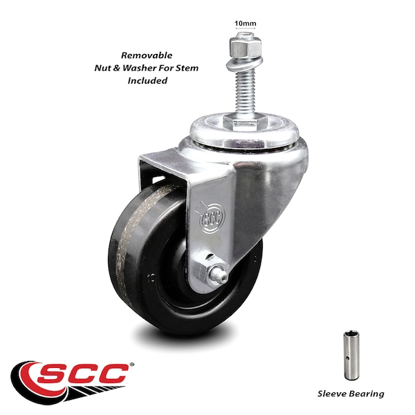 3 Inch Phenolic Wheel Swivel 10mm Threaded Stem Caster